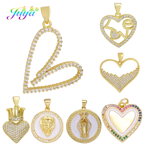 Juya DIY Cubic Zirconia Creative Gold Love Heart Charms For Fashion Women Girl Christmas Lovely Pendant Bracelet Necklace Making ► Photo 1/6