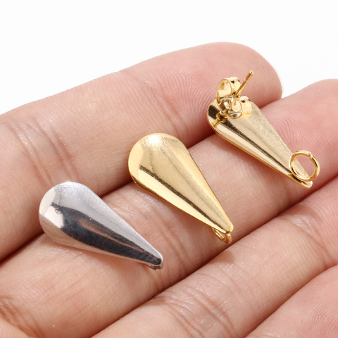 10pcs Stainless Steel Hypoallergenic Teardrop Stud Post Earring Findings With Loop Real Gold Plated Waterdrop Earstuds 20x9mm ► Photo 1/5