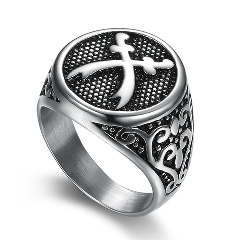 Sword Zulfakra Imam Ali Islamic Men Ring Seal Silver Color Titanium Stainless Steel Male Rings Muslims Jewelry Band Punk Hip ► Photo 1/5