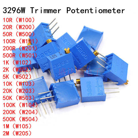 10pcs 3296W 10 50 100 200 500 ohm 1K 2K 5K 10K 20K 50K 100K 200K 500K 1M 2M ohm 103 100R 200R 500R Trimpot Trimmer Potentiometer ► Photo 1/2