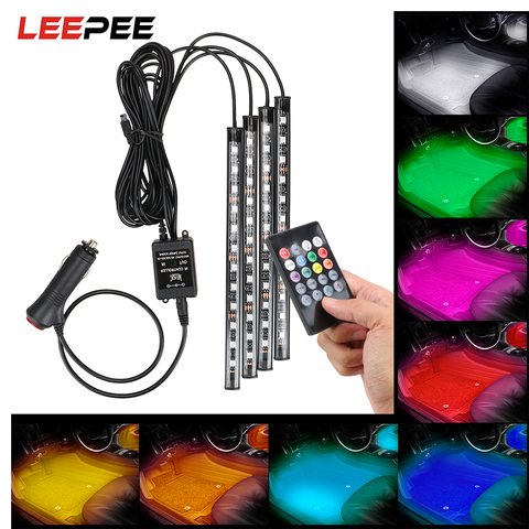 LEEPEE Car Foot Ambient Lamp Backlight Music Control Atmosphere Lamp Light 24/36/48 LED Auto Decoration Light ► Photo 1/6