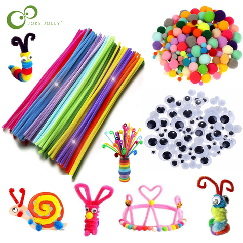 Colorful Plush Sticks Wool Pompoms Materials Kids DIY Montessori Craft Pipe Math Counting Education Stick Child Puzzles Toy ZXH ► Photo 1/6