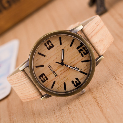 Fashion Watches Women Men Quartz Wristwatches Casual Wooden Color Leather Strap Wood Watch Reloj Mujer Women Watch Montre Homme ► Photo 1/6