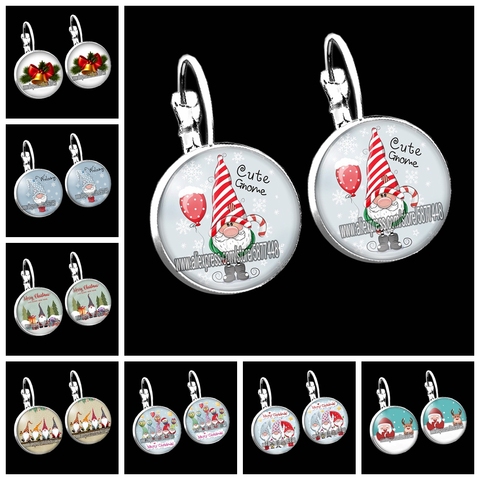 Fashion Merry Christmas 16mm Glass Cabochon Women Stud Earrings Cute Cartoon Santa Earrings Christmas Bell Earrings for Girl ► Photo 1/6