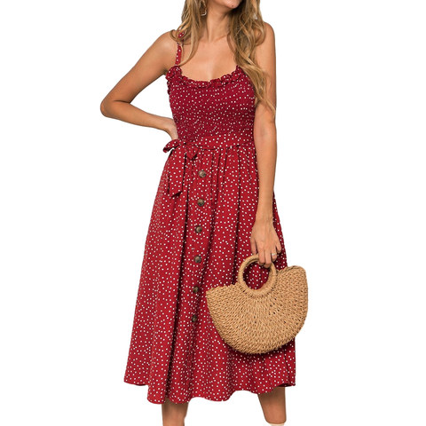 2022 New Hot Women Boho Summer Sleeveless Polka Dot Beach Dress Ladies Stretch Holiday Sundress Evening Party Maxi Dress ► Photo 1/6