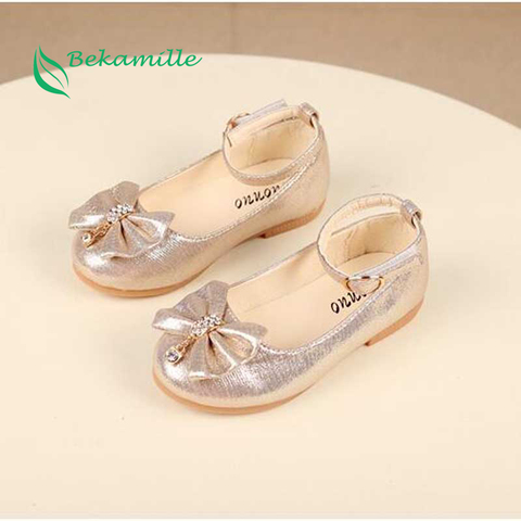 Newest Autumn Girls leather shoes Children girls baby princess bowknot sneakers pearl diamond single shoes Kids dance shoes ► Photo 1/6