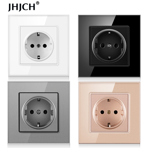 JHJCH wall crystal glass panel power socket plug has been grounded, 16a European standard power socket 86mm * 86mm ► Photo 1/6