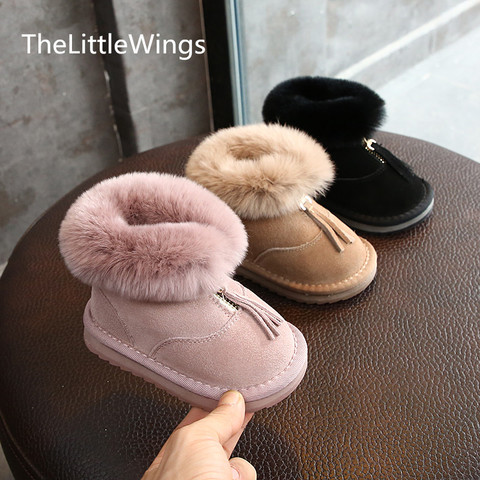 2022 Winter New Snow Boots tassel Rabbit's hair suede Plush genuine leather Shoes Girls Aged 0-1-3 Super soft and comfortable ► Photo 1/6