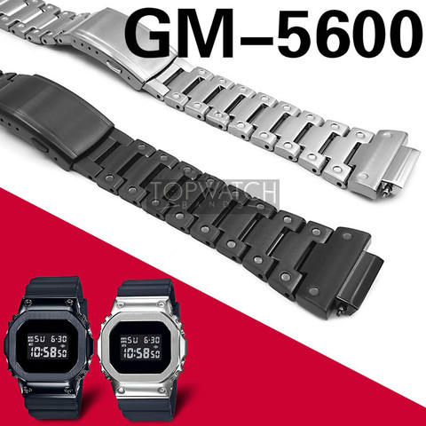 GM-5600 Black Silver Set Watch Band Strap Stainless Steel Watch Bezel ONLY 316L Stainless Steel Metal Watchbands Cover Tools ► Photo 1/6