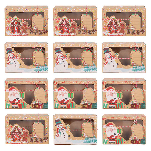 3/6/12pcs Christmas Cookie Boxes Bakery Gift Boxes European New Style Kraft Paper Box Kraft Paper Large Christmas Candy Box ► Photo 1/6