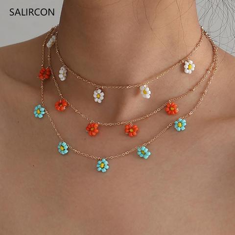 Salircon Korean Daisy Flower Choker Necklace for Women Boho Acrylic Clavicle Chain Short Necklaces Fashion Jewelry 2022 Trend ► Photo 1/6