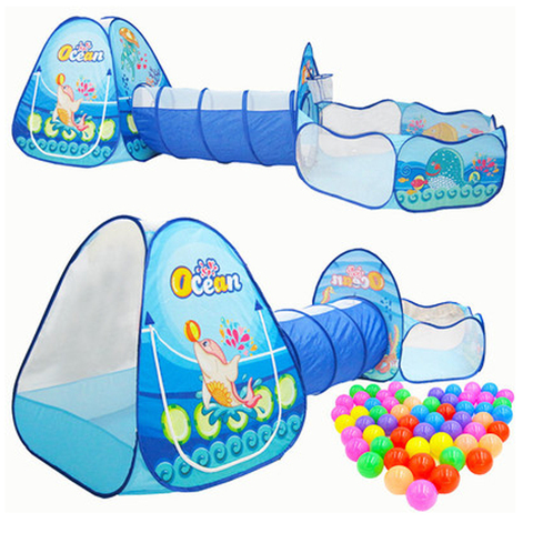 3 Pcs/set Children's Tent Tipi Ball Pool for Kids Portable Baby Wigwam Playhouse with Crawling Tunnel Baby Ocean Ball Pit Teepee ► Photo 1/6
