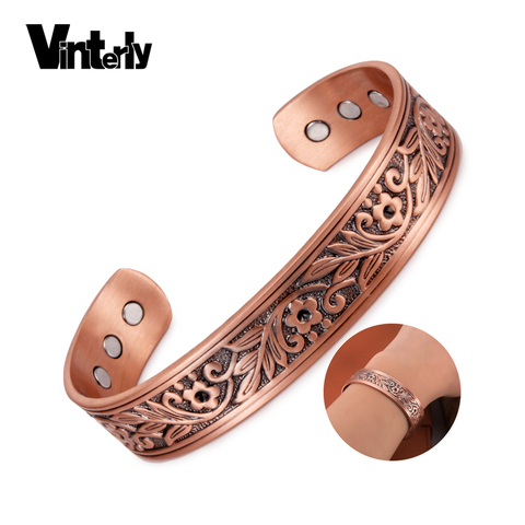 Vinterly Magnetic Bracelet Copper Flower Leaf Cuff Adjustable Bangles Femme Health Arthritis Vintage Copper Bracelets for Women ► Photo 1/6