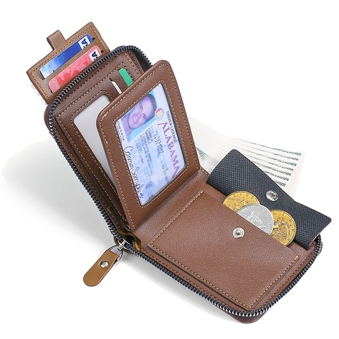 Men's wallet made of leather Wax oil skin purse for men Coin Purse Short Male Card Holder Wallets Zipper Around Money Bag 2022 ► Photo 1/6