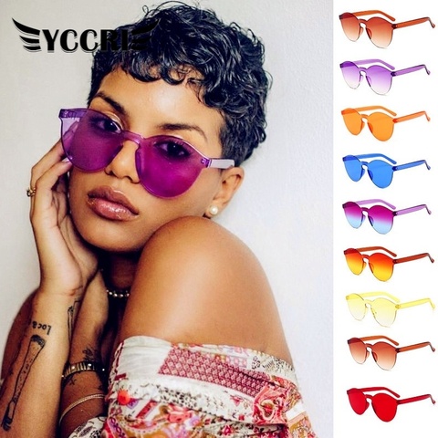 2022 Rimless Fram Candy Cat Eye Sunglasses Women Luxury Eyewear Sun Colorful Round Sun Glasses Women UV400 Gafas De Sol Mujer ► Photo 1/6