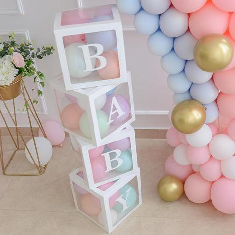FENGRISE Alphabet Custom Transparent Box Baby Shower Boy Girl Wedding 1st Birthday Party Decoration Kids BabyShower Balloon Box ► Photo 1/6