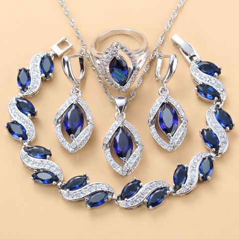 925 Sterling Silver Wedding Accessories Women Bridal Jewelry Sets With Natural Stone CZ Blue Bracelet And Ring Sets ► Photo 1/6