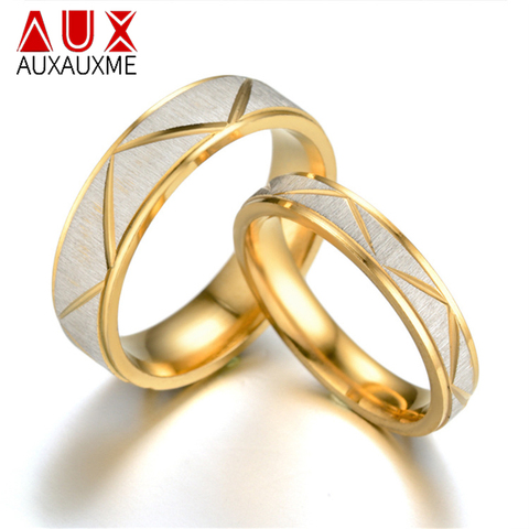 Auxauxme 6mm Stainless Steel Couple Ring Golden Frosted Women Men Wedding Rings for Engagement Gifts Femme ► Photo 1/6
