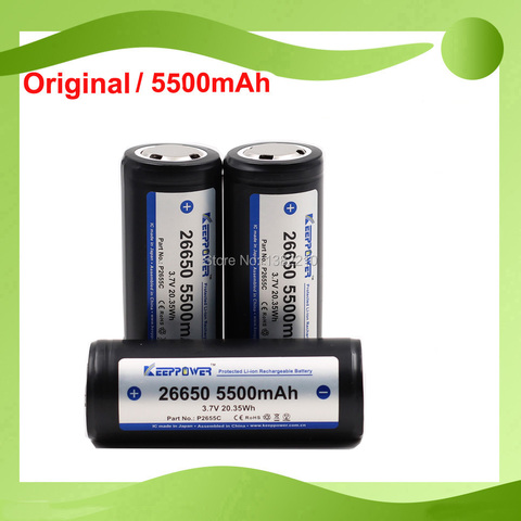 6PCS Keeppower 2022 Model 3.7V 26650 ICR26650 5500mAh PROTECTED 10A Discharge High Drain Flashlight Battery ► Photo 1/3
