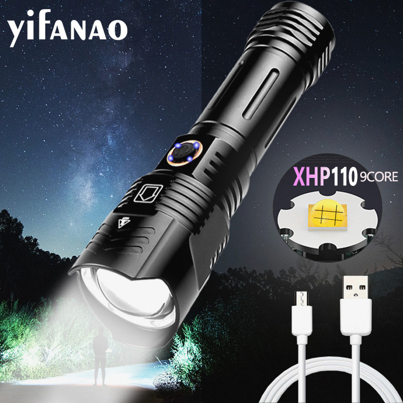 Super Bright XHP110 xhp100 powerful led flashlight usb rechargeable Zoom Torch 