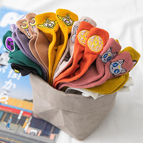 Cartoon Anime Embroidered Boat Socks Ins Trend Sailor Moon Cute Sweet Cat Socks Slippers Happy Funny Cotton Girl Socks Popsocket ► Photo 1/6