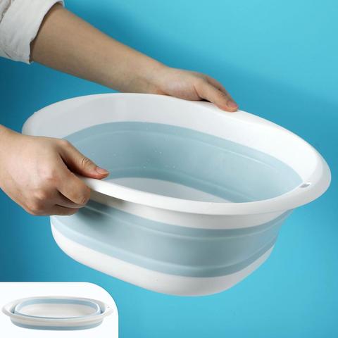 Travel Folding Wash Basin Bucket Container Portable Fruit Basin Collapsible Silicone Washtub Baby Washbasin Bathroom Accessories ► Photo 1/6