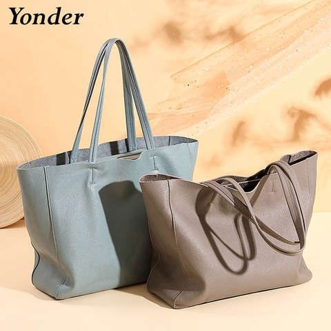 New large ladies shoulder bag handbags women's genuine leather tote bags for women 2022 casual soft real leather hand bag female ► Photo 1/6