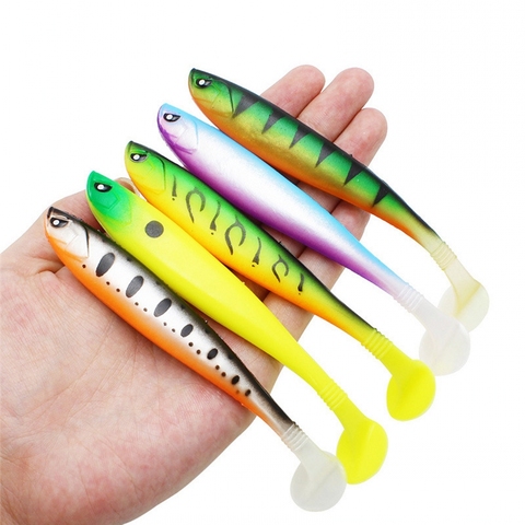 5pcs/lot Worm soft lures Easy Shiner Jig Wobblers for Carp Bass Swimbait Fishing Artificial Double Color Silicone soft bait ► Photo 1/6