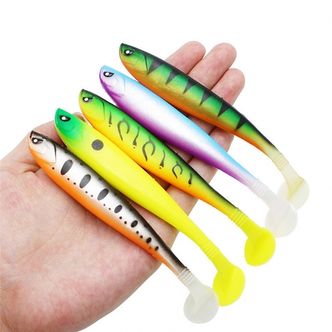 5pcs/lot Worm soft lures Easy Shiner Jig Wobblers for Carp Bass Swimbait Fishing Artificial Double Color Silicone soft bait ► Photo 1/6