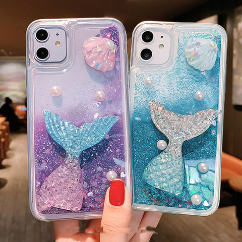 Summer quicksand Pearl mermaid Soft border phone case for iphone 6 7 8 Plus X XS XR MAX 11 Pro 2022 SE bling shell Glitter cover ► Photo 1/6