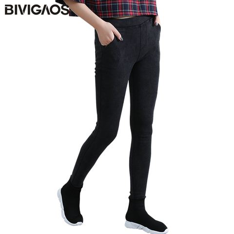 BIVIGAOS Women's Slanting Pocket Washed Jeans Leggings Pencil Pants Elastic Denim Leggings Skinny Jeans Jeggings Women Trousers ► Photo 1/6