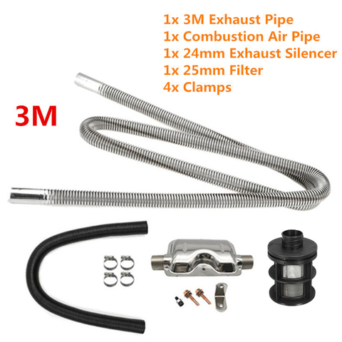 Car Diesel Parking Heater 300cm Pipe + 24mm Exhaust Silencer + 25mm Air Filter Kit For Air Diesel Heater For Webasto Eberspacher ► Photo 1/6