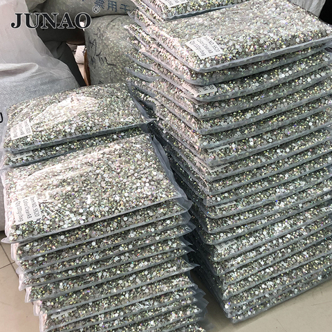 JUNAO Wholesale 100Gross 14400pc SS6 8 10 12 16 20 30 Crystal AB Glass Rhinestone in Bulk Non Hot Fix Flat Back Nail Decoration ► Photo 1/6