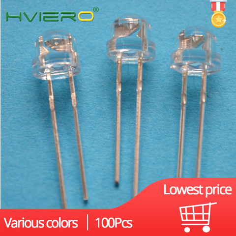 100Pcs Min 5mm Emitting Diode Straw Hat White Red Green Blue YellowPink Smd Smt Led Water Clear Bright Wide Angle Bulb DIY Light ► Photo 1/6