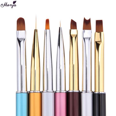 Monja 1PCS Nail Art French Stripe Lines Liner Painting Brush Metal Handle Acrylic UV GEL Extension Builder Image Drawing Pen ► Photo 1/6