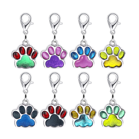 10pcs Blingbling Enamel Dog Cat Bear Paw Prints Necklace Pendant Hang Charms 17x18mm With Lobster Clasp Fit Pet Collar Keychain ► Photo 1/6