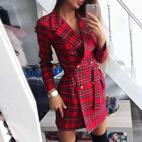 WEPBEL Long Sleeves Slim Business Dresses Women Blazer Dress Red Pattern Sexy V-neck Business Outwear Female OL High Waist Dress ► Photo 1/5