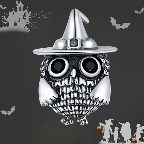 bamoer Genuine 925 Sterling Silver Halloween Owl Original CZ silver Charm for Brand Female DIY Bracelet Jewelry make SCC1616 ► Photo 1/6