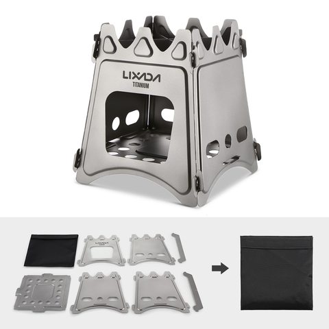 Lixada Wood Burners Camping Wood Stove Compact Folding Titanium Wood Stove with Mini Alcohol Stove Hiking Cooking Picnic Burners ► Photo 1/6