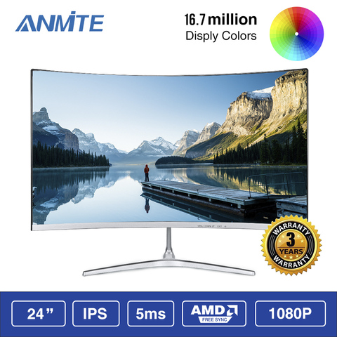 Anmite 23.8 inch  FHD Hdmi HDR Curved TFT LCD Monitor Gaming Game Competition Led Computer Display Screen HDMI/VGA ► Photo 1/6