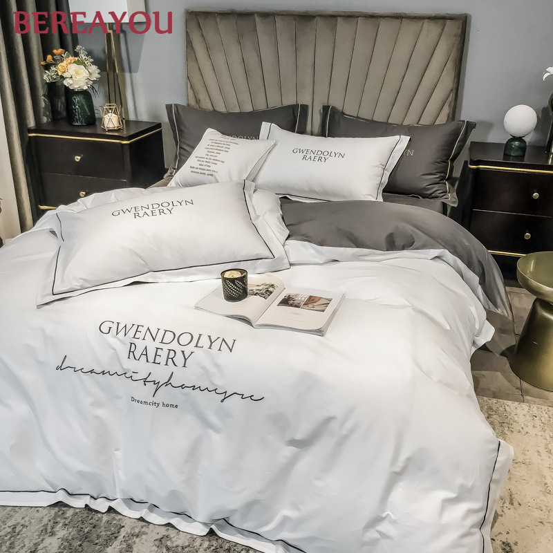 Bed Linen Luxury Satin Set, Paris Duvet Cover King Size Cotton