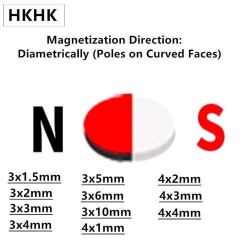 hall magnetic NdFeB Magnet 3x1.5 3x2 3x3 3x4 3x5 3x6 3x10 4x1 4x2 4x3 4x4 mm Diametrically Magnetized N45H ► Photo 1/6