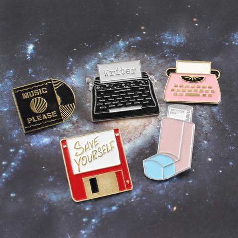 Cartoon Retro Computer Notebook U Disk CD Phone Fax Machine Enamel Brooch Alloy Badge Cowboy Clothes Bag Pin Jewelry Gift Friend ► Photo 1/6