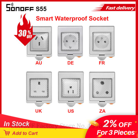 Itead SONOFF S55 Outdoor Waterproof Smart Socket Wifi Switch UK/AU/US/FR/DE/ZA Wifi Timer Plug Works With Alexa Google Home ► Photo 1/6