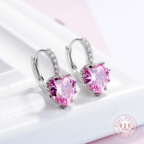 Luxury Colorful Heart Band Real Pure Silver color Jewelry AAA Cubic Zirconia Crystal Earrings Fashion Women Favourites ► Photo 1/6