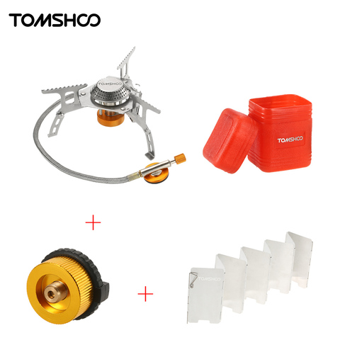 TOMSHOO Foldable Gas Stove Outdoor Camping Stove Burners + 9 Plate Wind Screen Windshield + Gas Cartridge Stove Adapter Cookware ► Photo 1/6