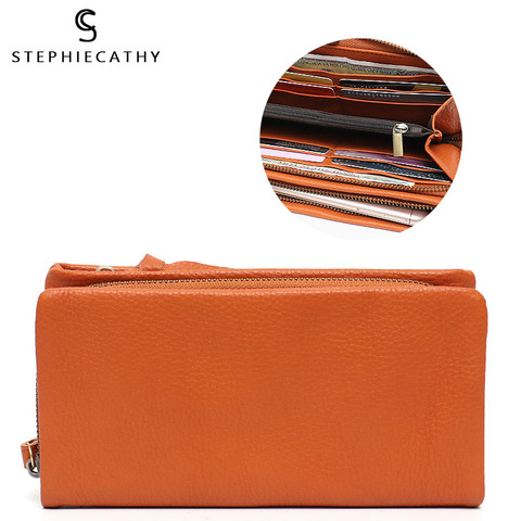 SC Soft Cowhide Women Long Wallet Fashion Design Functional Coin Purse Card Holder Female Luxury  Genuine Leather Daily Clutches ► Photo 1/6