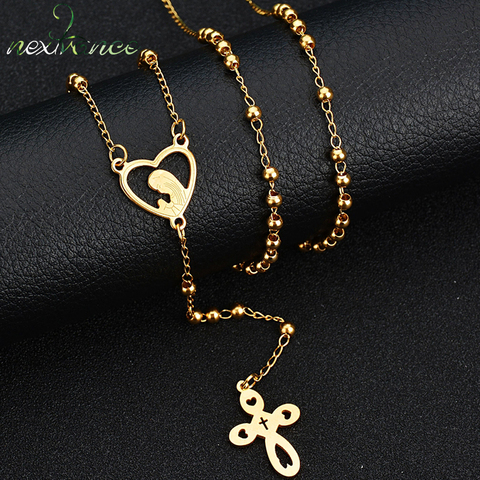 Nextvance Stainless Steel Blessed Virgin Mary Cross Heart Necklaces Amulet Pendant Bead Chain Women Jewelry Bijoux wholesale ► Photo 1/4