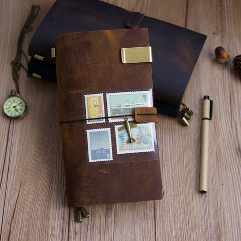 100% Genuine Leather Traveler's Notebook travel Diary Journal Vintage Handmade Cowhide Gift planner Free Lettering Embosse ► Photo 1/6
