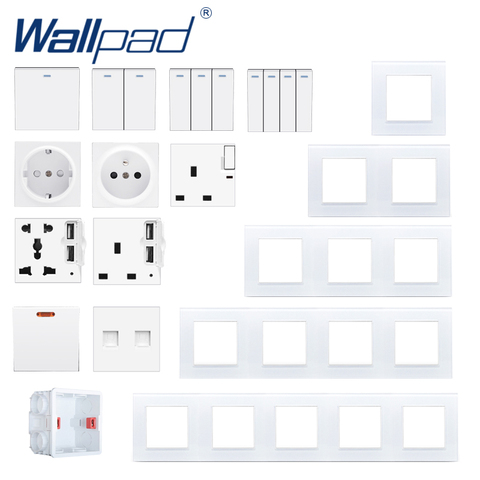 DIY Glass Frame Wall Light Button Switch Power Socket Electrical Outlet White Glass PC Function Key DIY Free S6 Series Wallpad ► Photo 1/6